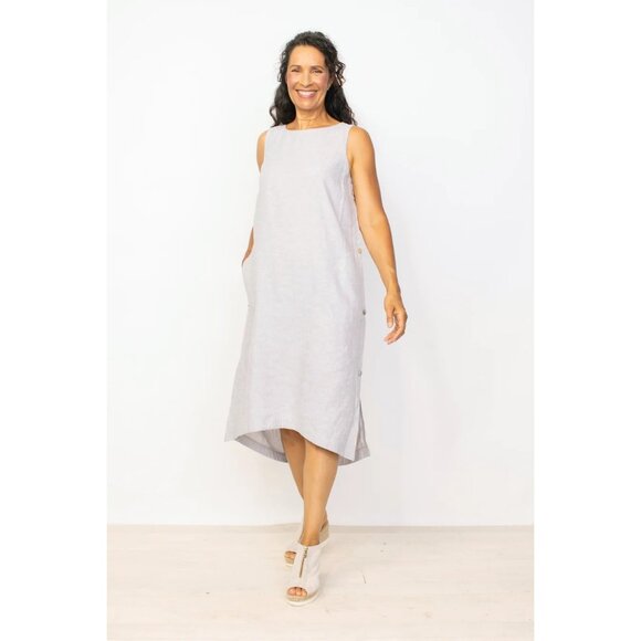 Habitat Linen Blend Side Button Midi Dress in Gull Gray Size S - Picture 1 of 8